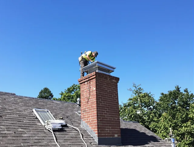 Brook Park Chimney Sweep technician measuring a chimney cap in Brook Park, OH