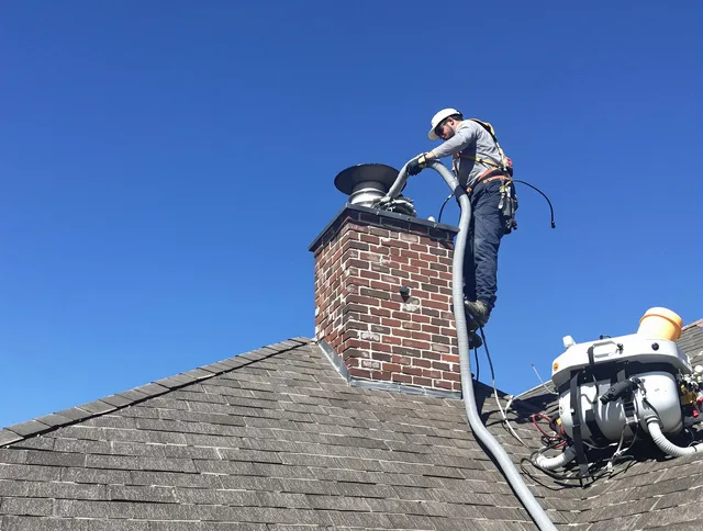 Dedicated Brook Park Chimney Sweep team member cleaning a chimney in Brook Park, OH