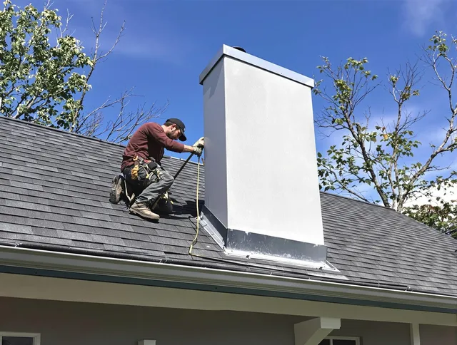 Brook Park Chimney Sweep team member finishing chimney construction in Brook Park, OH