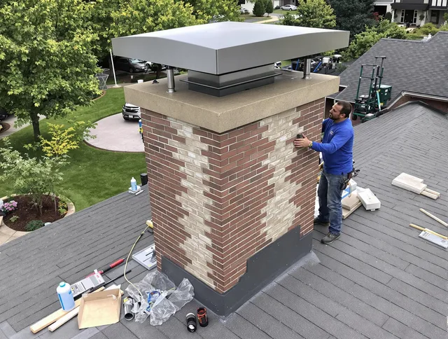 Brook Park Chimney Sweep team working on a custom chimney remodel in Brook Park, OH